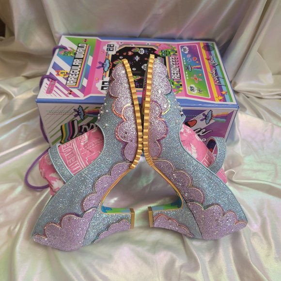 Irregular Choice 42 Shortie Bread Blue Purple Glitter Mary Jane Heels Wedding 10 - Picture 6 of 16